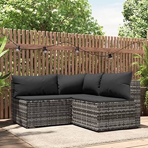 NITCA 3-TLG-4 Balkonmöbel Set Kleiner, Balkon Lounge Klein, Rattan Gartenmöbel Set, Balkon Sofa Rattan 2 Sitzer, Klein Terrassenmöbel, Balkonmöbel, Gartensofa mit Kissen Grau von NITCA