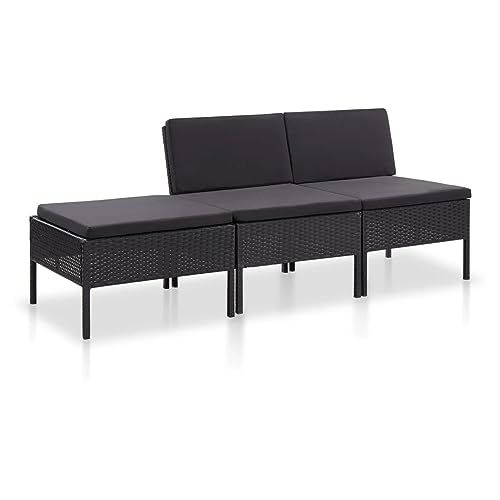 NITCA 3-TLG Polyrattan Lounge, Gartenmöbel Set, Balkonlounge Rattan, Gartensofa, Balkon Sofa, Balkon Möbel inkl. Sitzkissen, Gartenlounge Outdoor, für Garten, Balkon Schwarz-2 von NITCA