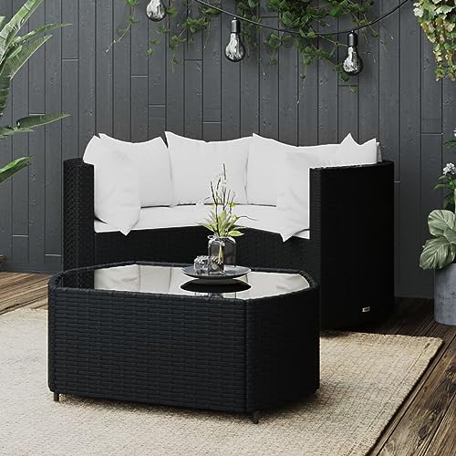 NITCA 4-TLG Balkonmöbel Set Kleiner, Balkon Lounge Klein, Rattan Gartenmöbel Set, Balkon Sofa Rattan 2 Sitzer, Klein Terrassenmöbel, Balkonmöbel, Gartensofa mit Kissen Schwarz und Weiß von NITCA