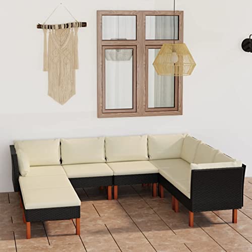 NITCA 8-TLG Lounge Gartenmöbel Set Gartenlounge Rattan Terrassenmöbel Rattan Schwarz-1 Lougenset Möbel Garten mit Kissen Balkonlounge Outdoor Ecklounge Gartenmöbel Sitzgruppe von NITCA