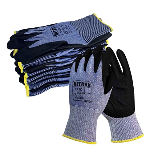NITREX Unigloves 242D Wiederverwendbare Handschuhe mit PU-Nitril-Handflächenbeschichtung, NitreGuard-Technologie und schnittfestem Innenfutter, blau/schwarz von NITREX