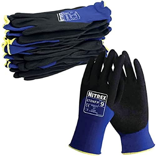 NITREX Unigloves 270NFP Wiederverwendbare Handschuhe mit 3/4 sandiger Knöchelbeschichtung und Nylonfutter, Blau/Schwarz, Size 7, 10er pack von NITREX