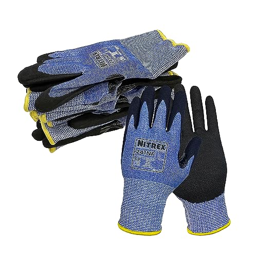 NITREX Unigloves Schnittfeste Handschuhe mit sandiger Nitril-Handflächenbeschichtung, NitreGuard-Technologie und NitreGrip-Technologie, Schwarz/Blau, 10 Paar von NITREX