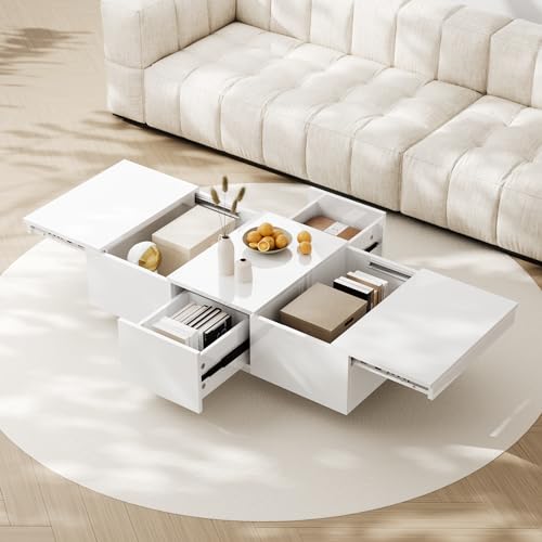 NIUAWASA Couchtisch, Hochglanz-Wohnzimmertisch mit Push-Pull-Aufbewahrungsstruktur, doppelseitigen Schubladen, 100x50x31CM, Weiß NIUAWASA Couchtisch, Hochglanz-Wohnzimmertisch mit Push-Pull-Aufbewahrungsstruktur, doppelseitigen Schubladen, 100x50x31CM, Weiß von NIUAWASA