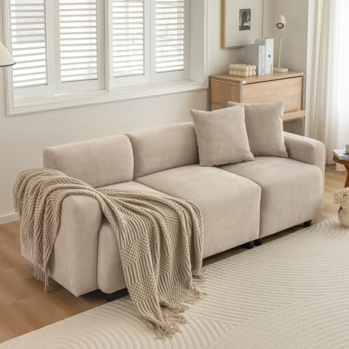 NIUAWASA Modernes Sofa, Polstermöbel 3-Sitzer-Sofa, Wohnzimmersofa mit Dekokissen Beige 211x67x71cm von NIUAWASA