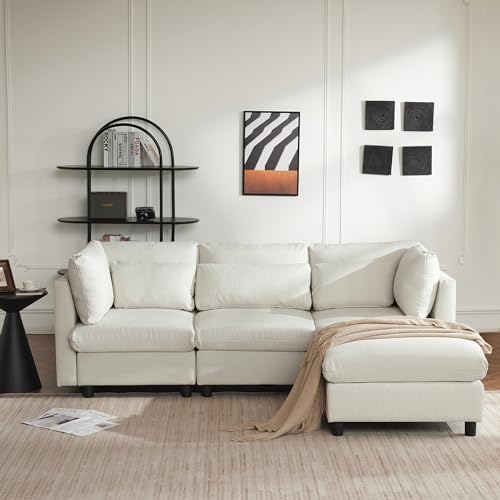 NIUAWASA Modernes Sofa, Wohnzimmer Polstermöbel, Dreisitzer-Sofa, Wohnzimmersofa, Ecksofa mit Fußhocker, L-förmiges Ecksofa (Beige) von NIUAWASA