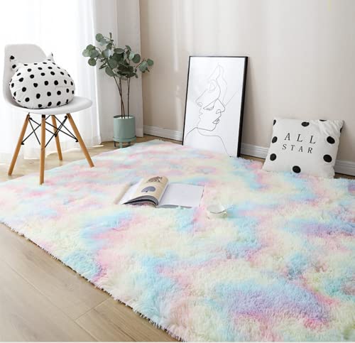 Hochflor Teppich 160x230 Bunt Modern Flauschig Weich Teppich Groß für Wohnzimmer Kinderzimmer Deko Schlafzimmer Flur Läufer Outdoor Carpet Langflor Fellteppich Kunstfell Shaggy Einfarbig Bettvorleger von NIULAA