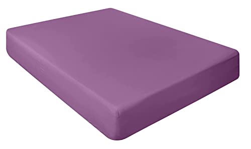 Spannbettlaken, feinste 100 % ägyptische Baumwolle, 23 cm, Purple/Aubergine, Doppelbett von NIYS Luxury Bedding