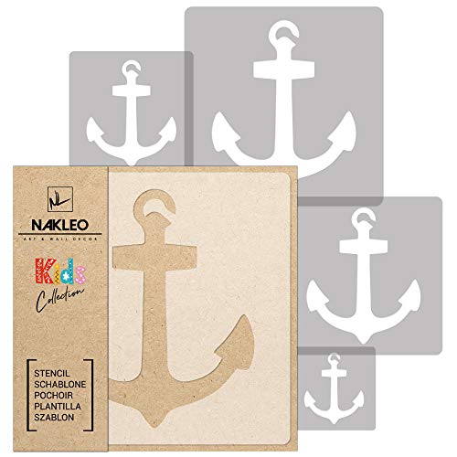 NAKLEO 5 Stück wiederverwendbare Kunststoffschablonen - Anker Marine Seefahrt - 34x34cm bis 9x9cm - Muster Kinder Kinderzimmer Malvorlage Raumdekoration - Basteln DIY Wand Möbel von Nakleo