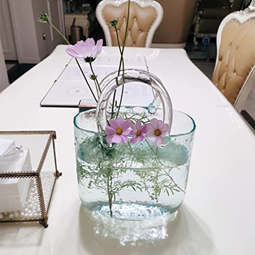 Glas-Geldbörsenvase für Blumen Blaue Glasbeutel Vase mit Fischschale klare mundgeblasene Glasvasen mit Griffen Glas-Geldbörsen-Vase flippige Vase Moderne Vasen für Heimdekoration Dekoration von NLDGR