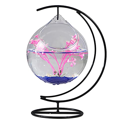 NLDGR Tisch-Hängeglas-Fischschale, Mini-Aquarium mit Ständer, Glas-Betta-Fischschale, Klare Fisch-Zylinderschale mit Eisenständer, Hängende Fischschale, Pflanzenvase für Hausgarten-Dekoration(A4) von NLDGR