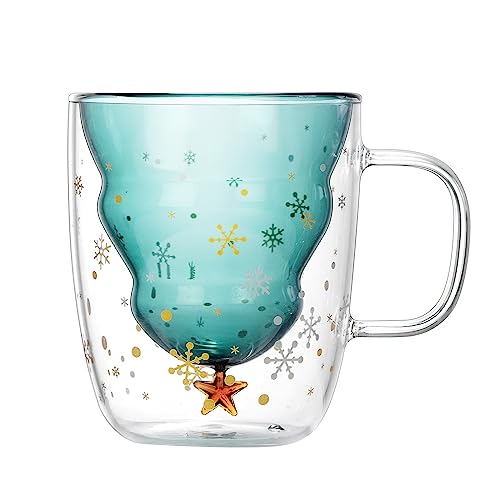 Weihnachtsbaum-Tasse, Niedliche Tassen, Weihnachts-Kaffeetasse, Doppelwandige Isolierte Glastasse, Weihnachtstassen mit Deckel, Beste Weihnachtsgeschenke für Frauen, Kinder, Mädchen, Männer,(B) von NLDGR