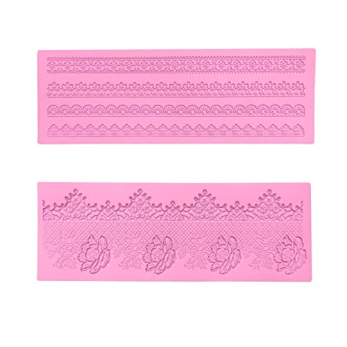 Sipiris 2PCS Tortendeko Spitze Effekt Fondant Lace Prögematte Strukturmatte für Tortendeko Fondant Mold Silikon Pink Blume Muster Silikonform Backen-Werkzeuge von Sipiris