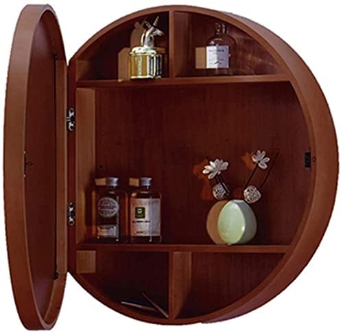 NOALED Badezimmer-Wandschrank, runder Spiegelschrank aus Massivholz, Wandspiegelschrank, beleuchteter Schminkspiegel, Schlafzimmer-Spiegelschrank, Toilette, Badezimmer, platzsparend von NOALED