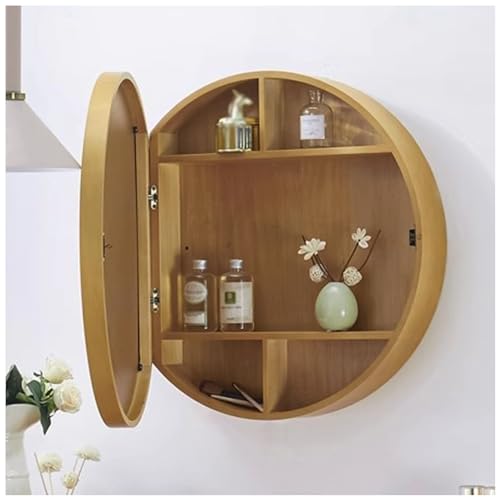 NOALED Runder Badezimmerschrank mit Spiegel, an der Wand montierter Badezimmerschrank mit Spiegeltür und versteckten Regalen von NOALED