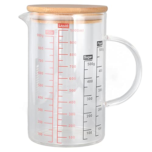 Glas-Messbecher mit Griff, Hohes Borosilikatglas, Drei Skalen, OZ, Tasse, ML, für Küche oder Restaurant, Leicht Abzulesen (1000 ml) von NOENNULL