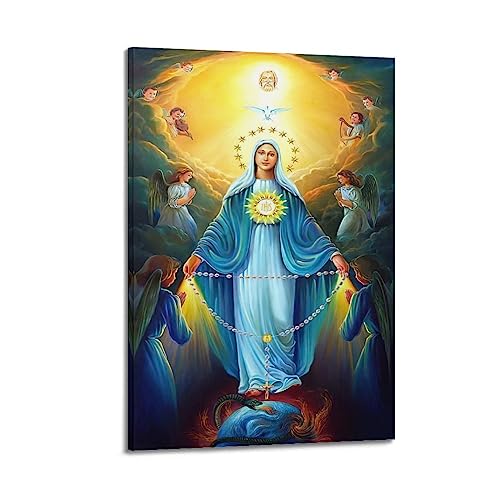 NOHF Jungfrau Maria Poster Gebete zur gesegneten Jungfrau Maria, Poster, Wandkunstdruck, Retro-ästhetische Raumdekoration, Gemälde, Leinwand, 20 x 30 cm, Rahmenstil von NOHF