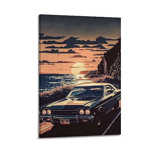 NOHF Klassisches Auto-Poster 1967 Chevrolet Impala Poster, Wandkunstdruck, Retro-Ästhetik, Raumdekoration, Bürodekoration, 20 x 30 cm, Rahmenstil von NOHF