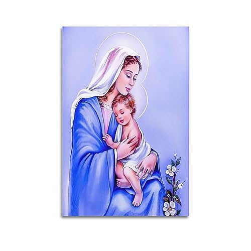 NOHF Poster Jungfrau Maria, die Mutter Gottes mit Jesuskind, Wandkunstdruck, Retro-Ästhetik, Raumdekoration, Bürodekoration, 30 x 45 cm, ungerahmt von NOHF