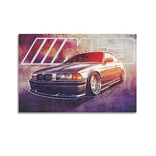 NOHF Sportwagen-Poster für E36 BMW M3, Kunst-Poster, Wandkunstdruck, Retro-ästhetische Raumdekoration, Malerei, Leinwand, Poster für Zuhause und Büro, 50 x 75 cm, ungerahmt von NOHF