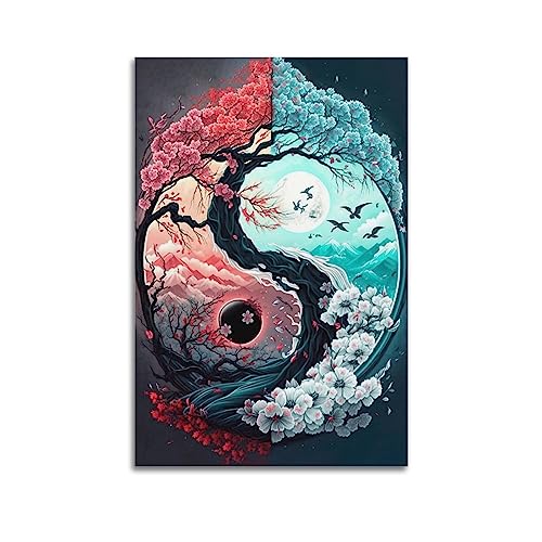 NOHF Zen-Poster Yin und Yang Mondfinsternis, Wandkunstdruck, Retro-ästhetische Raumdekoration, Bürodekoration, 30 x 45 cm, ungerahmt von NOHF