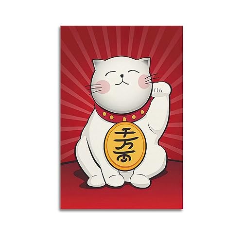 Tierposter Maneki Neko Glückskatze Kunstposter Wandkunstdruck Retro Ästhetische Raumdekoration Bürodekorationen 40 x 60 cm ungerahmt von NOHF