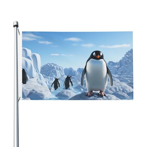 Flagge, 90 x 152 cm, doppelseitiger Druck, für drinnen und draußen, Banner, Urlaub, Gartenflagge, Pinguin, Antarktis, Eis, Willkommensbanner für Garten, Haus, Hof, Rasen, Dekoration, Flaggen von NONHAI