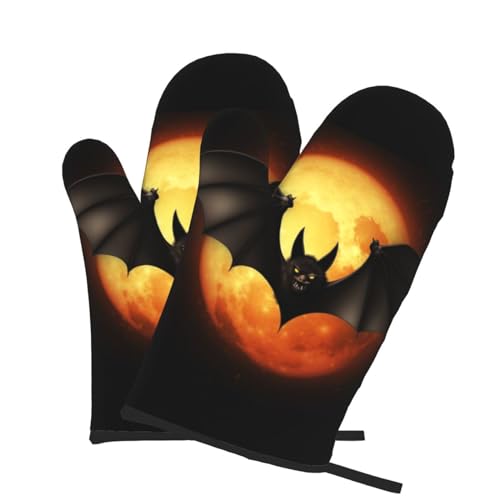 NONHAI Ofenhandschuhe für die Küche, hitzebeständig, 260 °C, wasserdicht, rutschfest, Ofenhandschuhe zum Kochen, Backen, Halloween, Fledermaus, Küchenhandschuhe, 2 Stück, schützen die Hände von NONHAI