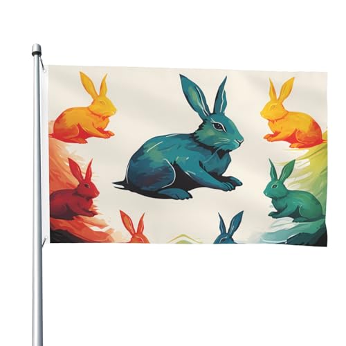 Regenbogen-Hasen-Flagge, 1,2 x 1,8 m, für draußen, lustiges Banner, Gartenflagge, doppelseitiger Druck, Willkommensbanner für Zuhause, Garten, Hof, Rasen, Innen- und Außenbereich, Dekoration von NONHAI