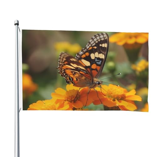 Wildblumen-Schmetterlings-Flagge, 1,2 x 1,8 m, für draußen, lustiges Banner, Gartenflagge, doppelseitiger Druck, Willkommensbanner für Zuhause, Garten, Hof, Rasen, Innen- und Außenbereich, Dekoration von NONHAI
