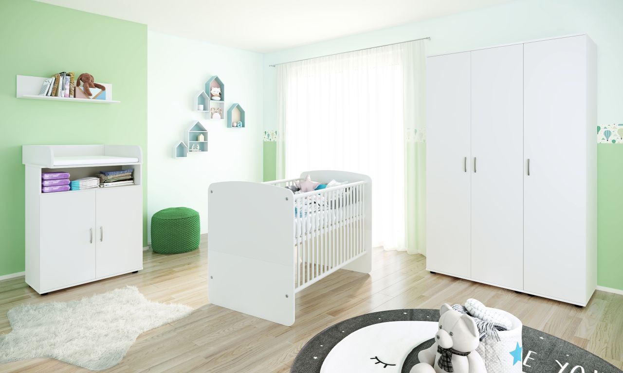 Babyzimmer Set Babybett Wickelkommode Wandregal Kleiderschrank Kinderzimmerset von NONJOO