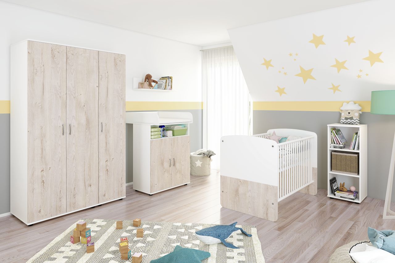 Babyzimmer Set Babybett Wickelkommode Wandregal Kleiderschrank Kinderzimmerset von NONJOO