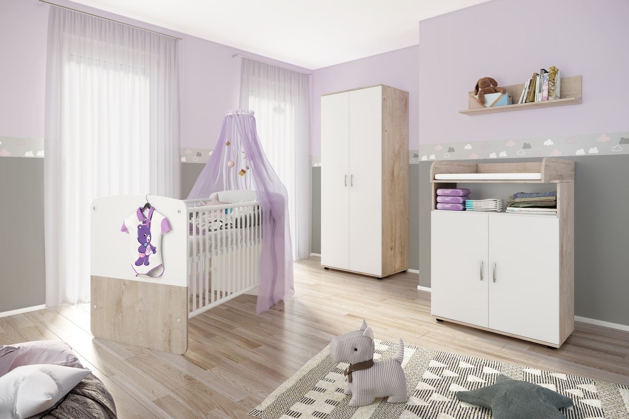 Babyzimmer Set Babybett Wickelkommode Wandregal Kleiderschrank Kinderzimmerset von NONJOO