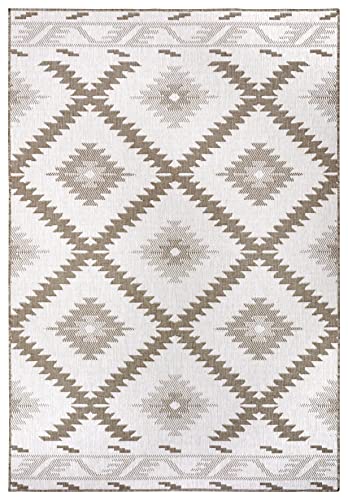 NORTHRUGS In- und Outdoor Teppich Malibu 120x170cm - Wendeteppich Wetterfest Modern Geometrisches Muster Läufer für Balkon Terrasse Garten Wintergarten Wohnzimmerteppich Wasserfest in Linen von NORTHRUGS