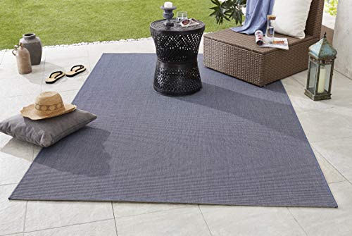 NORTHRUGS In- und Outdoor Teppich Match 80x150cm - Wetterfest Modern Plain Allover Unifarben Design Läufer für Balkon Terrasse Garten Wintergarten Wohnzimmerteppich Wasserfest in Blau von NORTHRUGS