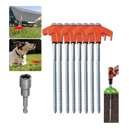 8 Screw in Tent Stakes - Ground Anchors Screw, Screw in Tent Stakes Heavy Duty, Metal Threaded Tent Spikes, Drill in Tent Stakes, Tent Stakes for Outdoor Camping (Orange,8pcs) von NPSMOPC