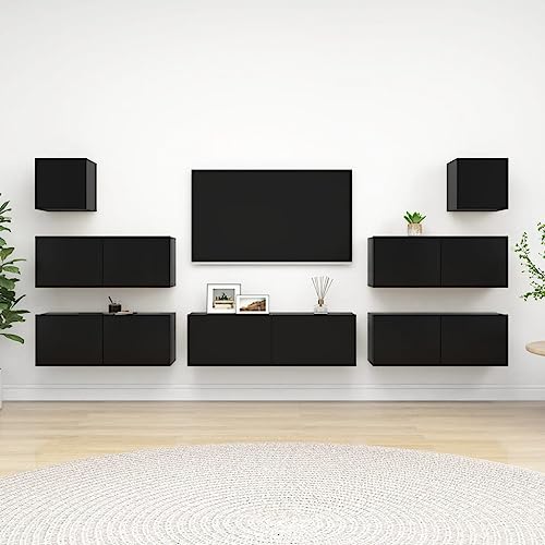 NQJIBUE 7-teiliges TV-Schrank-Set, Holz, Unterhaltungszentren und TV-Ständer, Schwarz NQJIBUE 7-teiliges TV-Schrank-Set, Holz, Unterhaltungszentren und TV-Ständer, Schwarz von NQJIBUE
