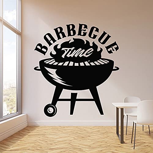 NSRJDSYT Grillzeit Wandtattoo Kochen BBQ Essen Grill Logo Tür Fenster Vinyl Aufkleber Bar Restaurant Inneneinrichtung Tapete Kunst 75x81cm von NSRJDSYT