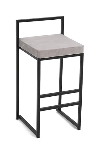 NTTNL Barhocker Moderne Flanell-Barhocker, gepolsterte Sitzstühle, quadratischer Esszimmerstuhl mit Fußstütze, maximale Belastung 200 kg (schwarz oder grau) Style (Color : Gris, Size : Height 66cm) von NTTNL