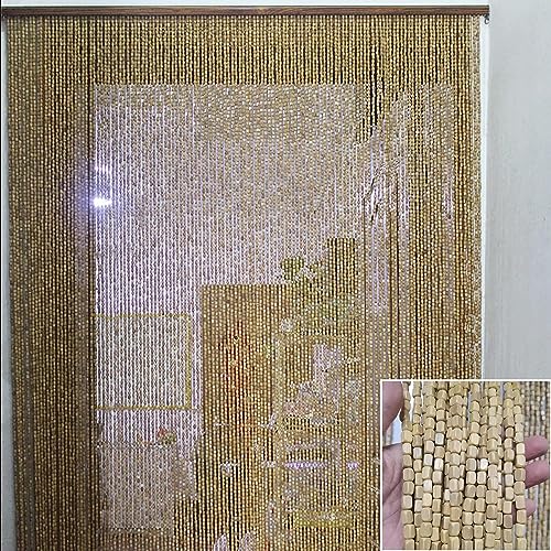 NUACOS Türvorhang Fadenvorhang Paneel Bambus Perlenvorhang Tür Wand Fenster Türen Raumteiler Dekorationen für Wohnzimmer Schlafzimmer,Beige,100x200cm(70Shares) von NUACOS