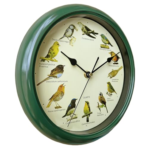 NUOVO 9,85-Zoll-Wanduhr, Vogelgesang, Retro-grünes Rahmendesign, batteriebetrieben, passend für Wohnzimmer und Schlafzimmer Wanduhren… von NUOVO