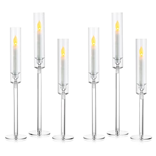 NUPTIO Glaszylinder Kerzen Kerzenständer Klar: 6 Stück Kerzenhalter Acryl Kegel Stabkerzen Stabkerzenhalter Cylinder Hochzeit Party Tisch Tafel Tafelaufsatz Esszimmer Weihnachten Kamin Geschenk von NUPTIO