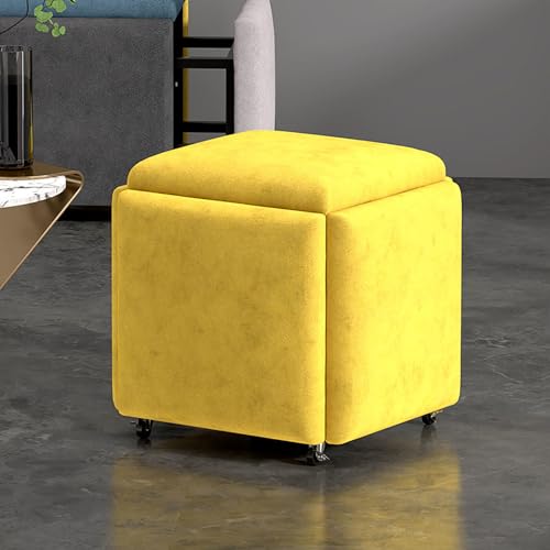 NURCIX Hocker Würfel, 5 in 1 Cube Sitz mit Schwenkrollen, stapelbar Sofa Stuhl Hocker, Nesting Ottoman Hocker, bewegliche Fußhocker, Rolling Stuhl für Schlafzimmer,Yellow-45x45cm(18x18inch) von NURCIX