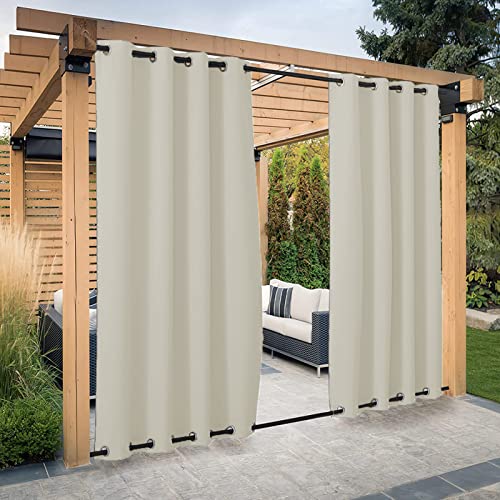 Outdoor Vorhang Wetterfest mit Ösen Oben und Unten, Wasserdicht Windschutz Outdoor Vorhang UV Schutz Sichtschutz Verdunkelungs Vorhang für Terrasse Pergola Gartenlaube, 1 Stück,Beige-B120xH150cm von NYKJBD