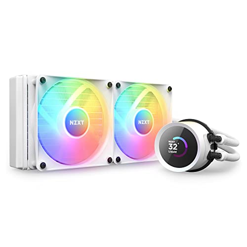 NZXT Kraken 240 RGB – 240 mm AIO CPU-Flüssigkeitskühler – anpassbares quadratisches LCD-Display für Bilder, Leistungsmetriken – Hochleistungspumpe – 2 x F120 RGB Core Fans – Weiß von NZXT