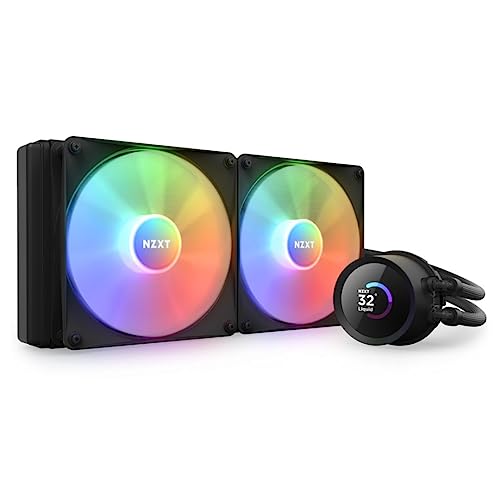 NZXT Kraken 280 RGB – 280 mm AIO CPU-Flüssigkeitskühler – anpassbares quadratisches LCD-Display für Bilder, Leistungsmetriken – Hochleistungspumpe – 2 x F140 RGB Core Fans – Schwarz von NZXT