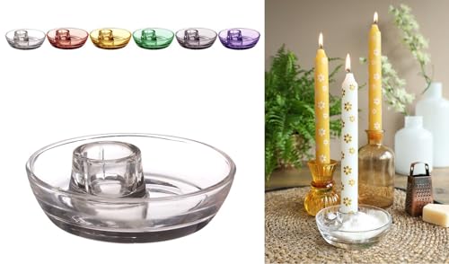 NaDeco Glas Kerzenhalter 'Mia' mit Kleiner Dekoschale, Ø10 x H.3 in vielen Farben wählbar | Deko Kerzenhalter | Kerzenständer | Tischdekoration zur Hochzeit, Farbe:Glasklar von NaDeco