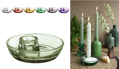 NaDeco Glas Kerzenhalter 'Mia' mit Kleiner Dekoschale, Ø10 x H.3 in vielen Farben wählbar | Deko Kerzenhalter | Kerzenständer | Tischdekoration zur Hochzeit, Farbe:Grün von NaDeco