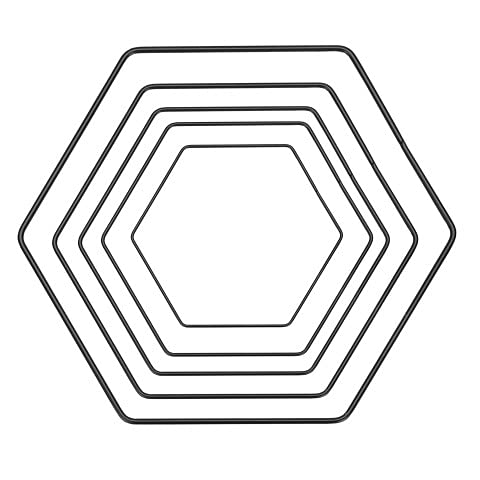 NaDeco Hexagon aus Draht, in Schwarz, wählbar in Größen zwischen 20 und 40 cm Metallring Loop-Ring für Trockenblumen Makramee-Ring Metalldrahtring zum Basteln Hoops-Ringe, Größe:20 cm von NaDeco