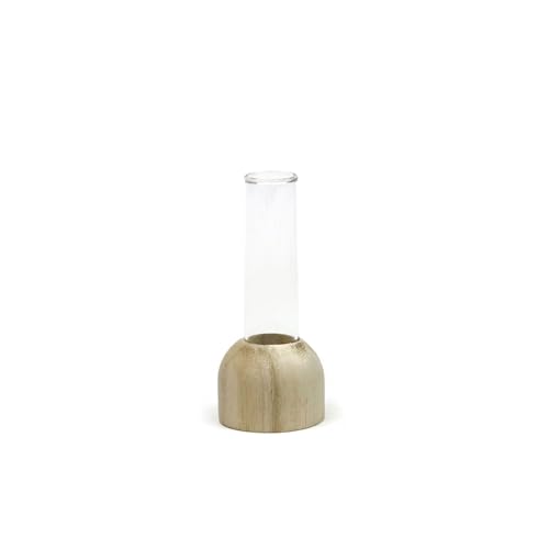 NaDeco Reagenzglas Vase aus Holz, Packung mit 2 Stück, in Zwei Größen wählbar | Reagenzgläser für Blumen | Hydroponische Vase | Dekovase | Glasvase mit Ständer | Glasvase Zylinder, Größe:h.10 Ø2cm von NaDeco